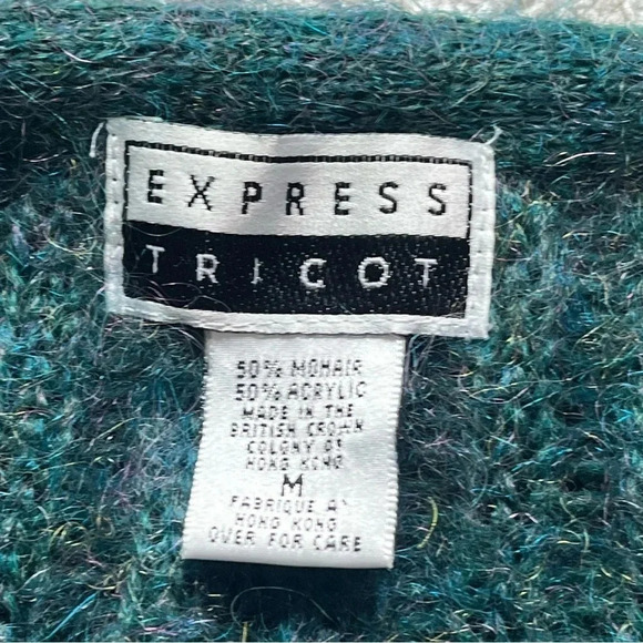Vintage Express green cardigan sweater mohair button front chunky knit medium - Picture 2 of 9